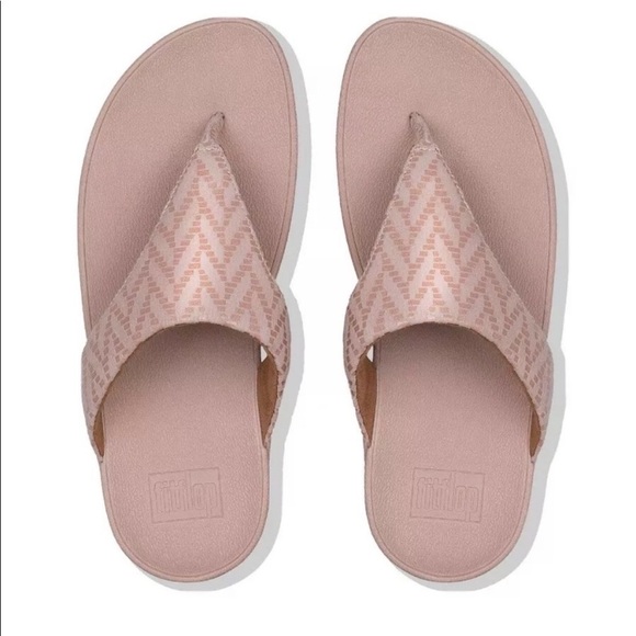 FITFLOP Sandals Lottie Chevron Shimmer Thongs Slip On Comfort Wedge Pink Size 7 - Picture 3 of 9